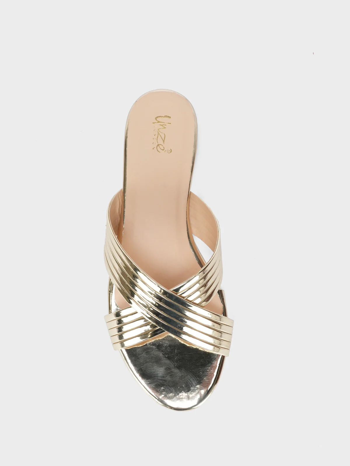 Womens "LOURDES" Shiny Strap Flat Slippers - Image 5