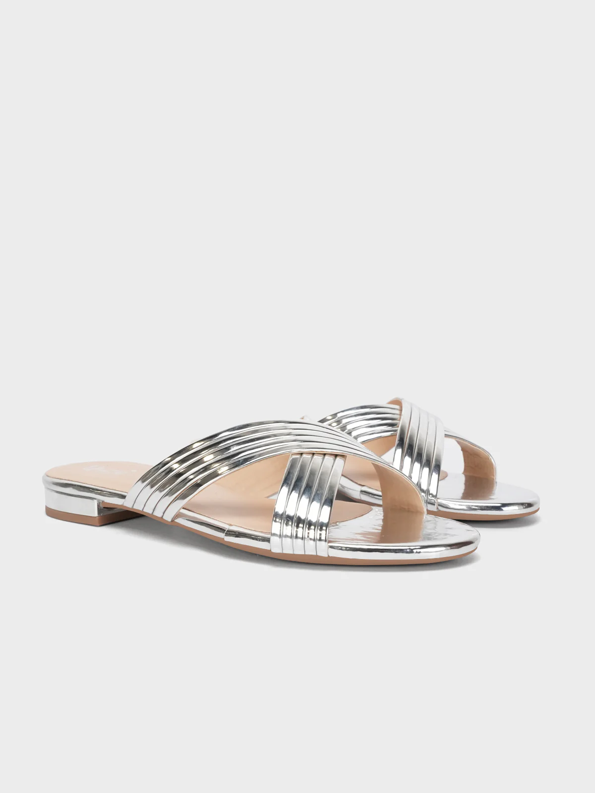 Womens "LOURDES" Shiny Strap Flat Slippers - Image 2
