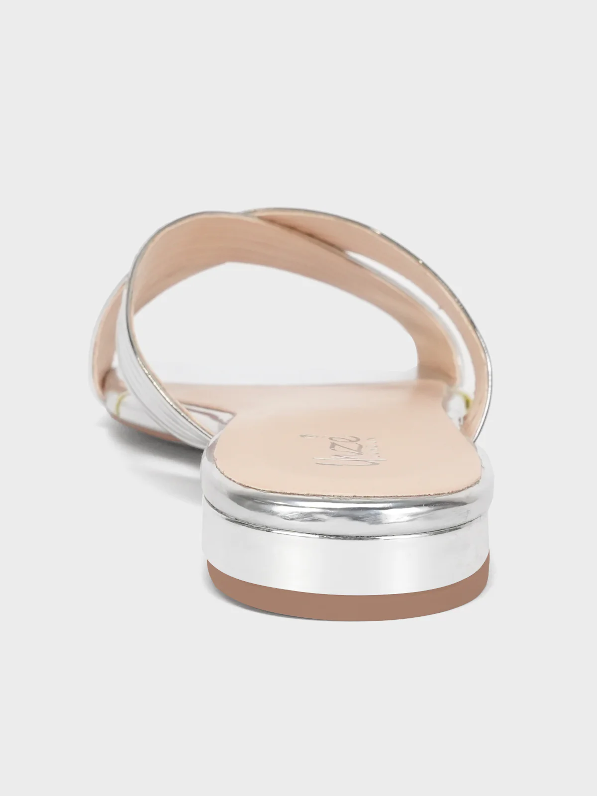 Womens "LOURDES" Shiny Strap Flat Slippers - Image 3
