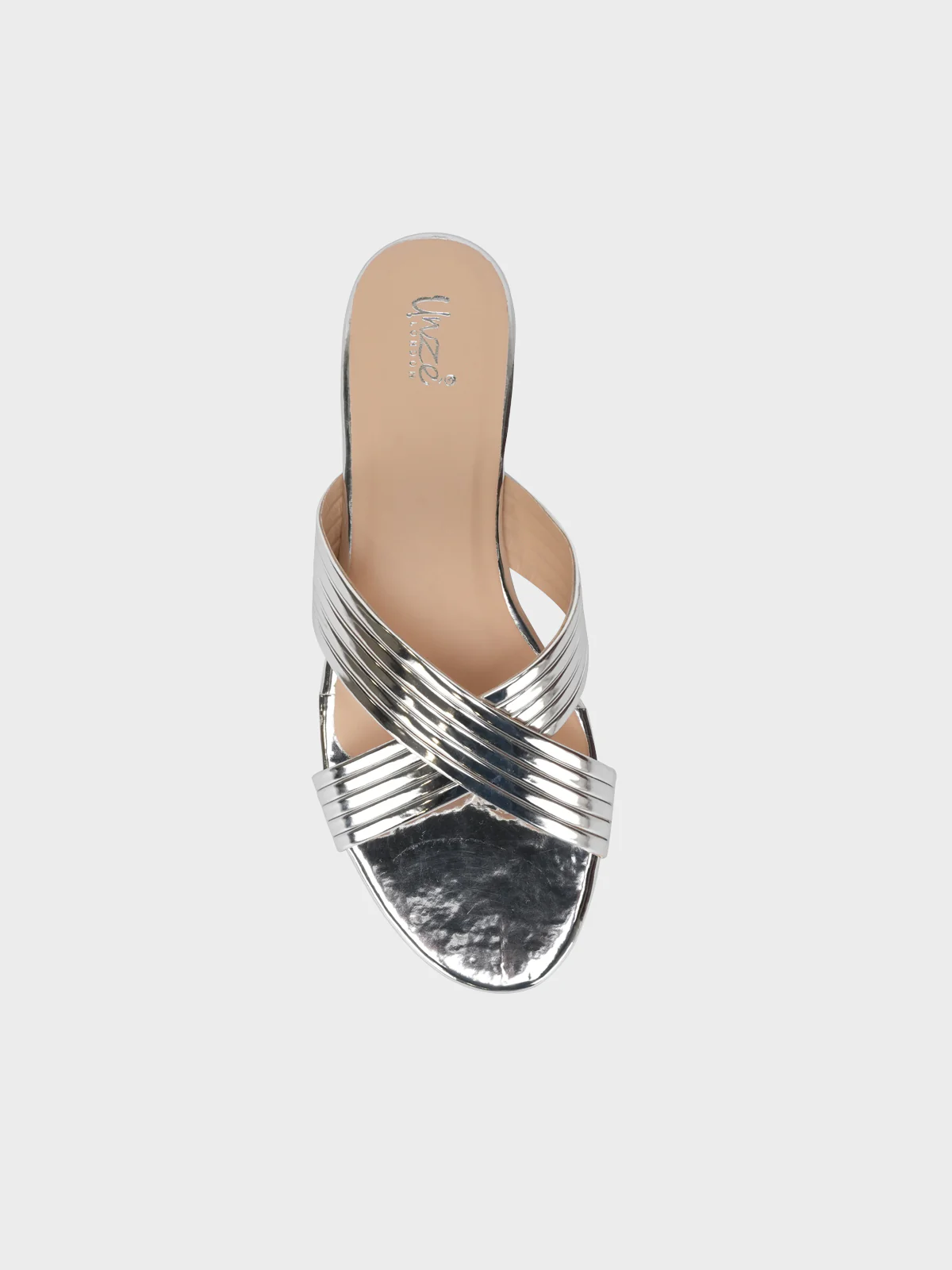 Womens "LOURDES" Shiny Strap Flat Slippers - Image 5