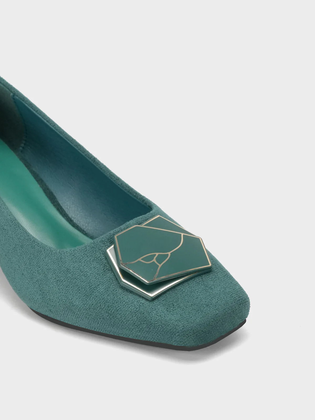 Womens "NETAN" Block Heel Decorated Courts - Image 4
