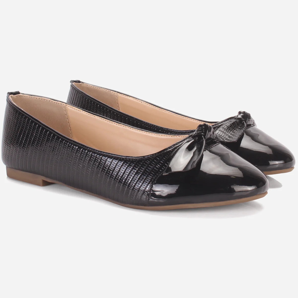 Womens "TIXIN" Flat Slide In Bow Detailing Pumps - Image 2